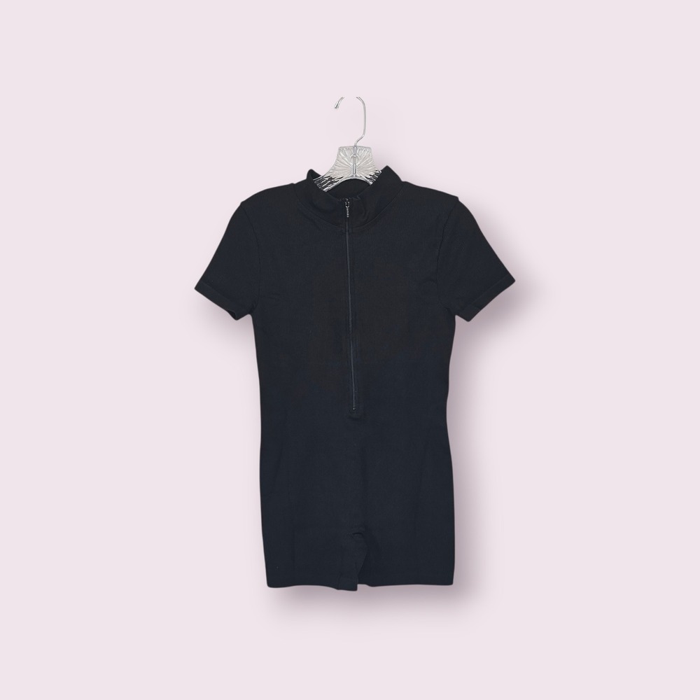 MOOSLOVER Ribbed Zip Front Mini Jumpsuit - Black - Size XL - NEW